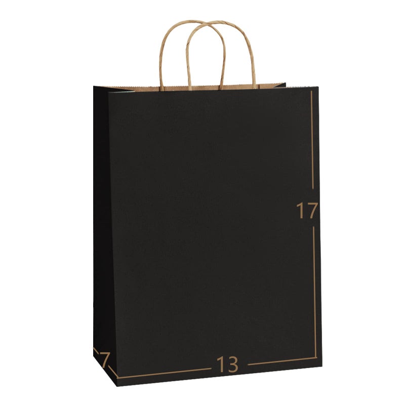 BagDream 13x7x17 Gift Bags 50ct Paper Party Favor Gift Bags Shopping Retail Merchandise Bags Recycled Black Kraft Paper Bags with Handles Bulk